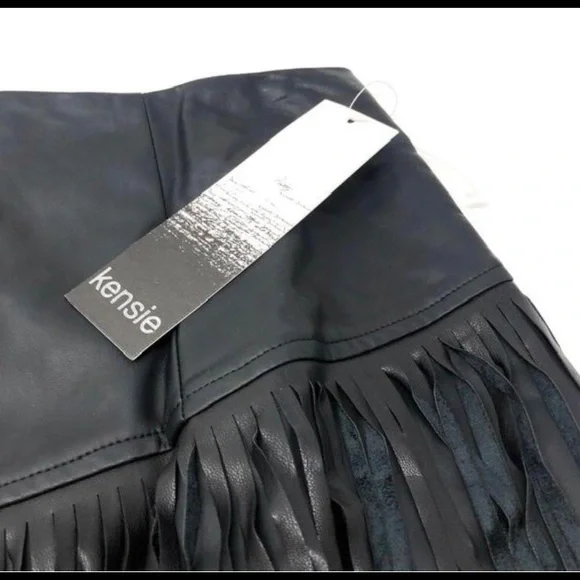 Kensie Faux Leather Black Fringe Midi Skirt S - Picture 5 of 5